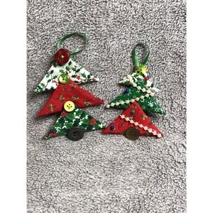 Vintage Handmade Calico Patchwork Button Christmas Ornaments